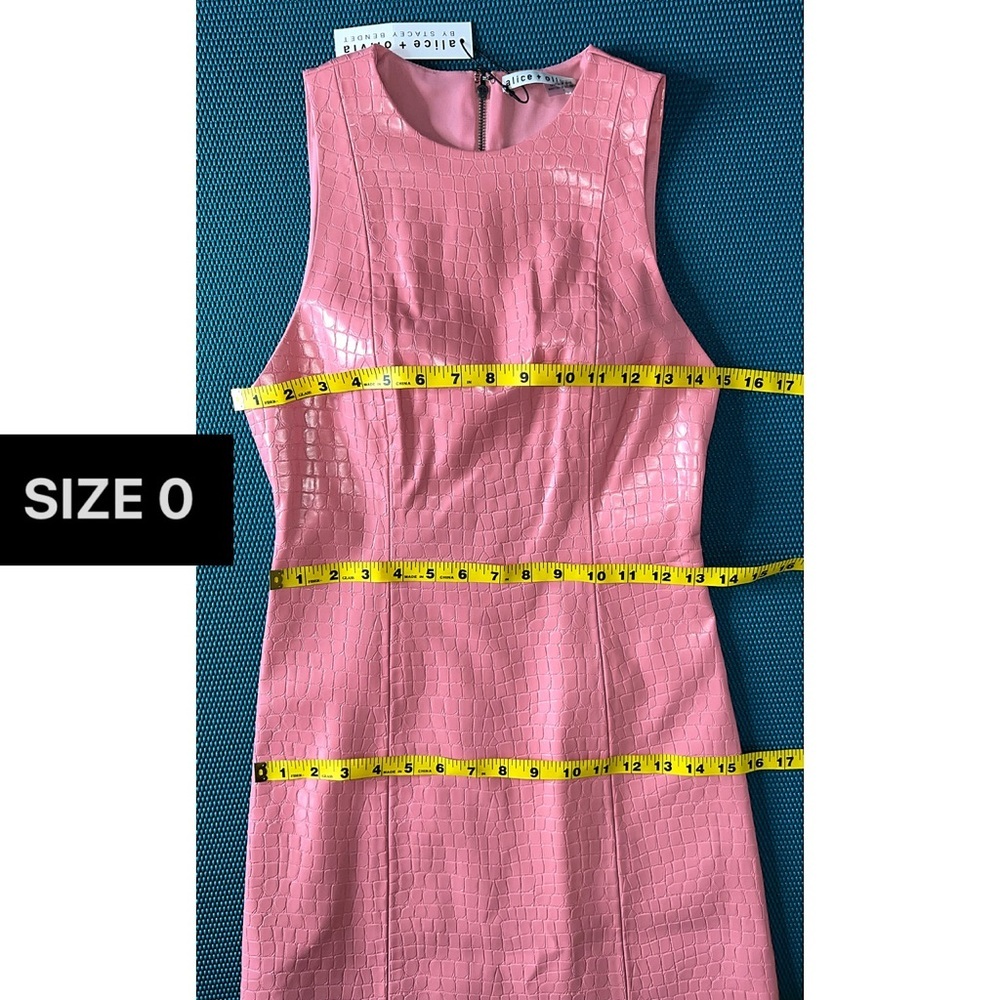 Alice + Olivia Daven Pink Sleeveless Vegan Leather Croc Mini Dress - Picture 11 of 16